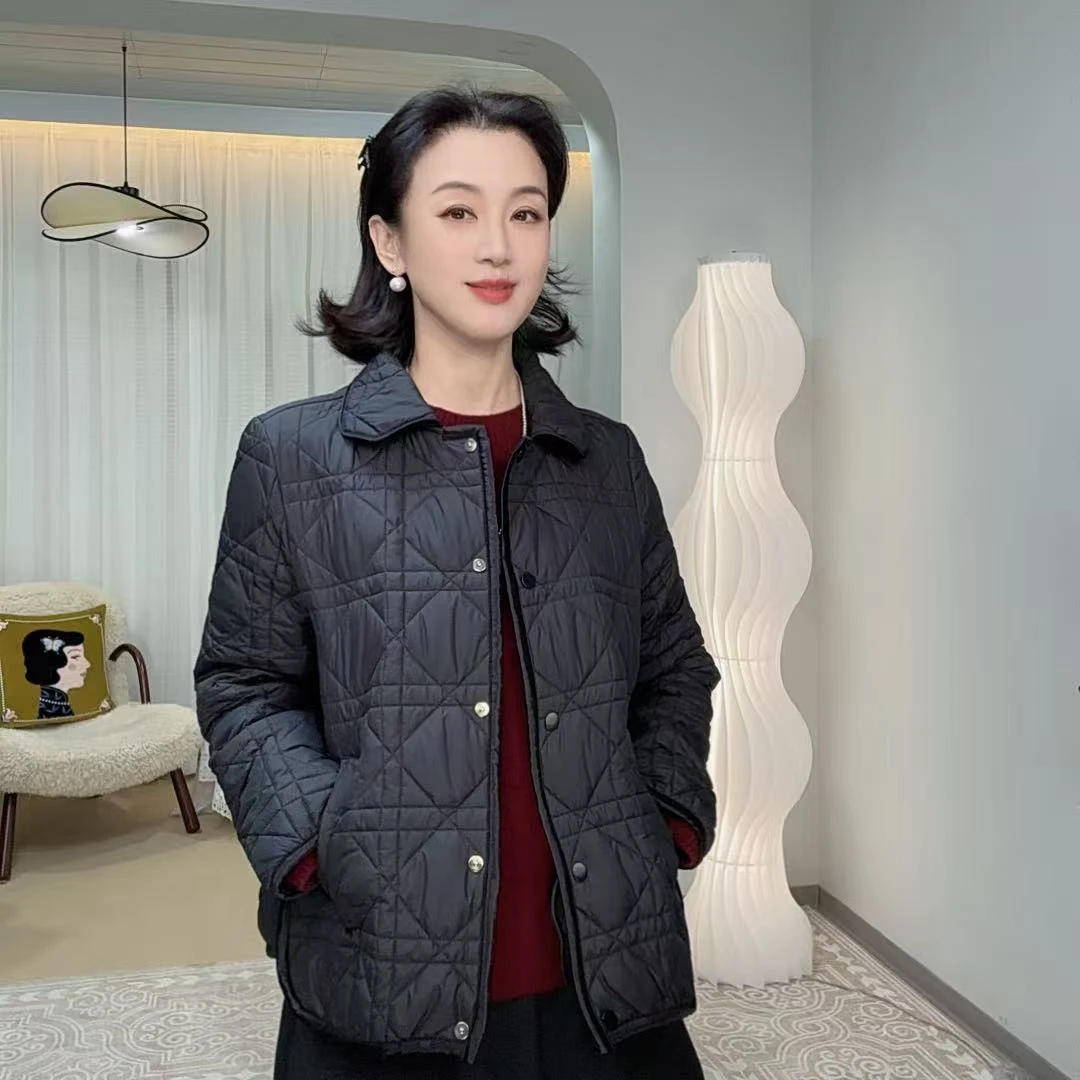 【小敏定制】精致简约小香风菱格翻领棉服女