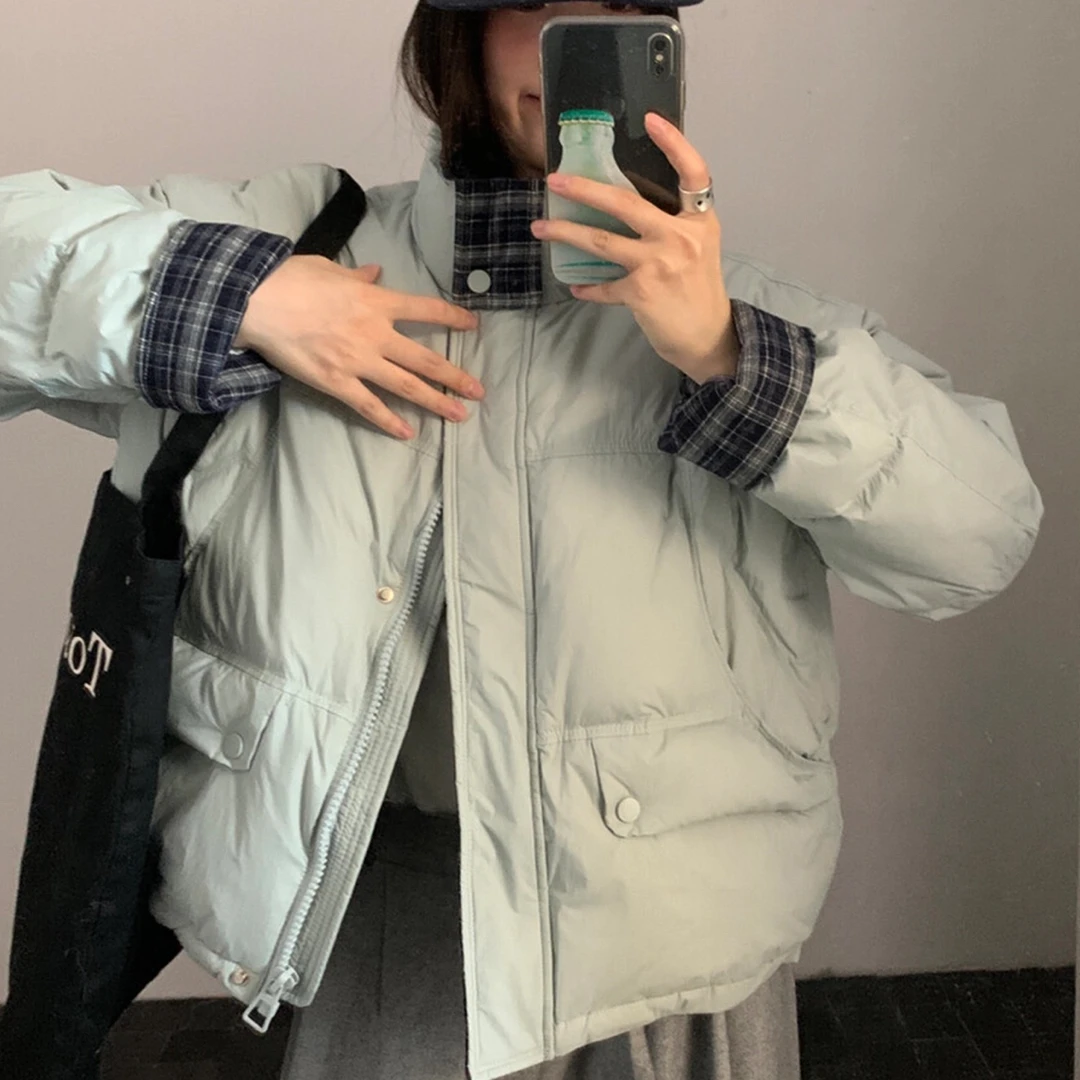 8958立领皮洋气格子领防寒服