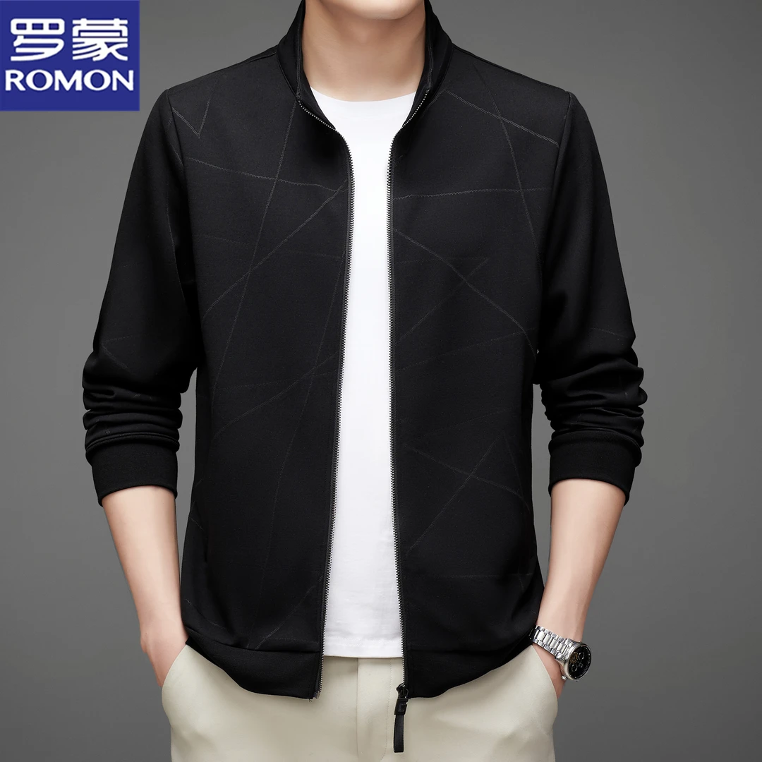 罗蒙春季新款夹克中年男士商务休闲不易变形抗皱外套时尚开衫卫衣