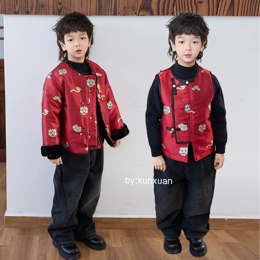 【现货】【琨萱】“如意醒狮”男童冬款织锦缎夹棉马甲外套AU57S150