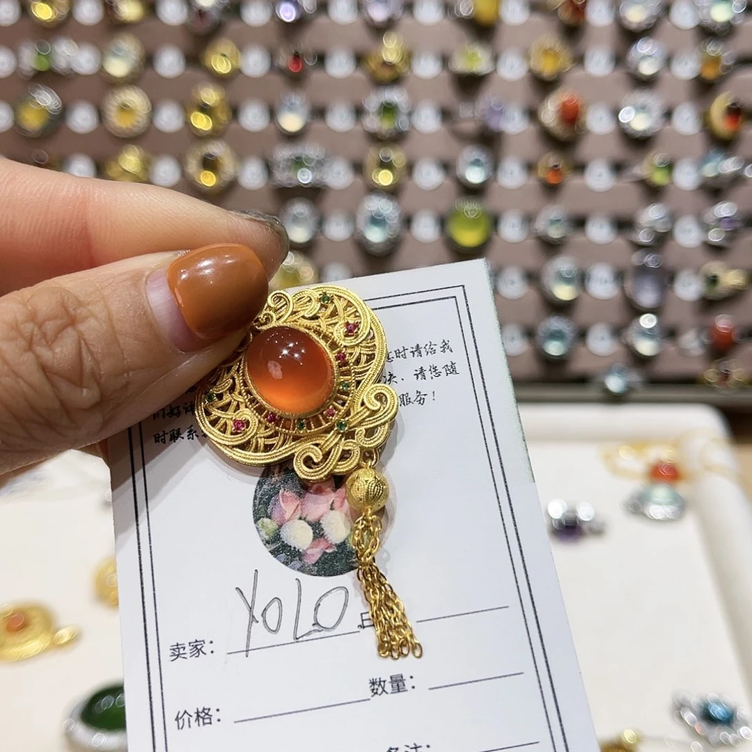 蛇纹石玉颈饰银S925镶嵌Y***～吊坠