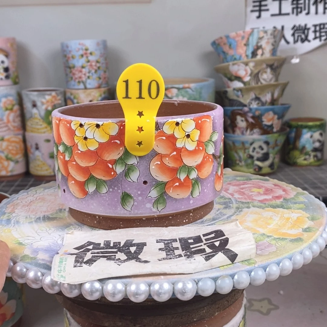 紫砂花盆红陶手绘花盆