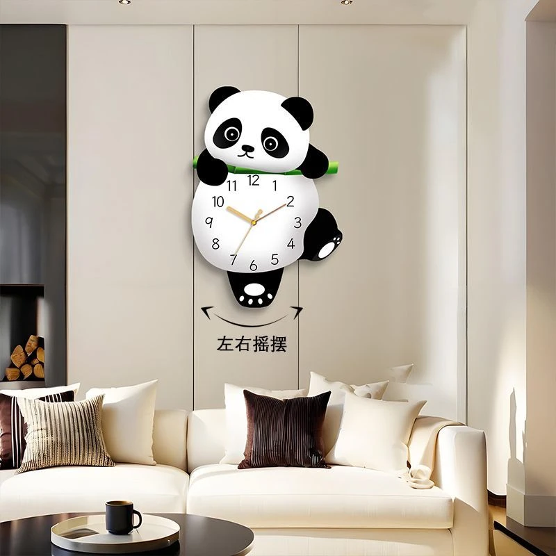 熊猫挂钟新款创意客厅装饰摇摆时钟家用挂墙静音钟表免打孔石英钟