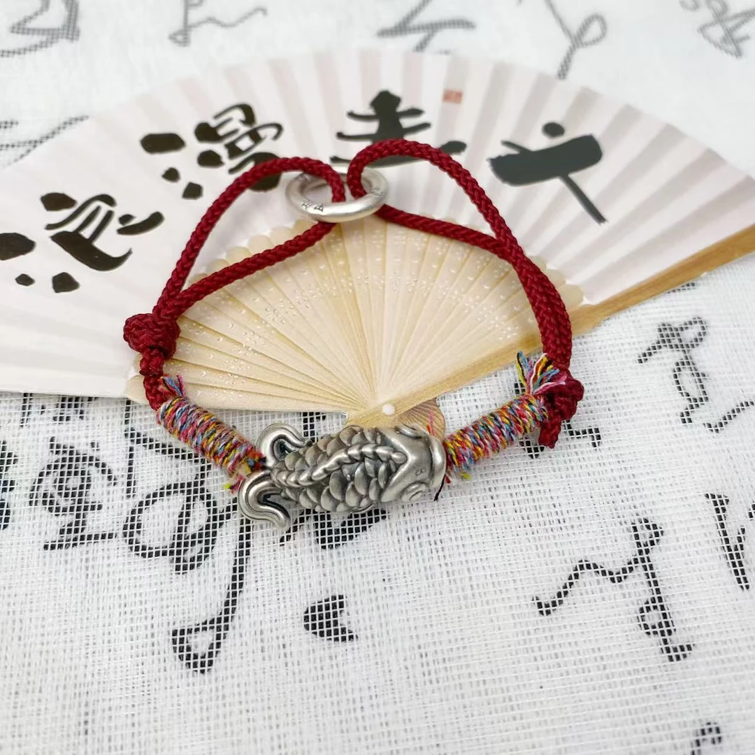 足银手链 好运锦鲤鱼平安扣银饰手链  《如鱼得水》平安福