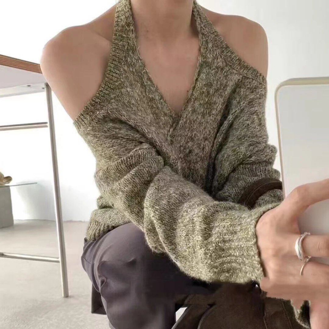 长袖纯色修身秋冬气质常规网红针织毛针织衫短款V领