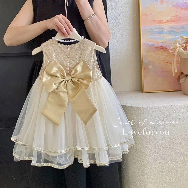 【本妈】2025夏”浮游星光”女童无袖亮片网纱连衣裙T25015