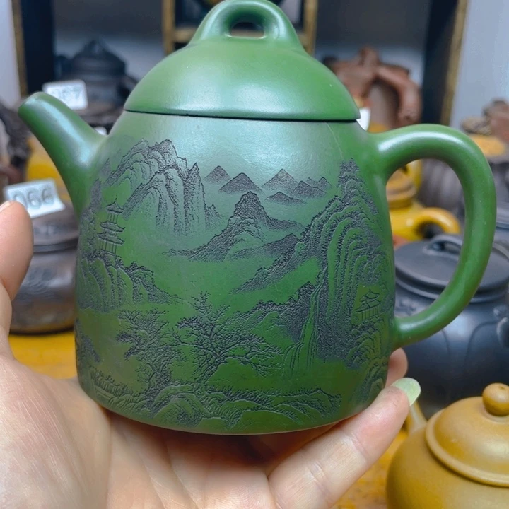 茶壶紫砂紫砂壶绿泥秦权350cc微微瑕