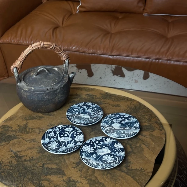 景德镇元青花忘世慕古手绘一路连科二号釉盖置杯垫