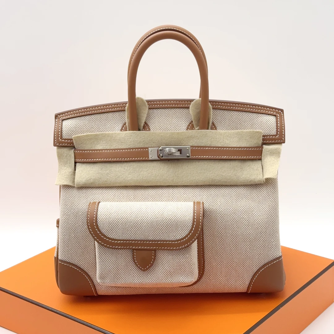 全新未使用 Hermes/爱马仕  Birkin25 Cargo金棕 帆布 W刻