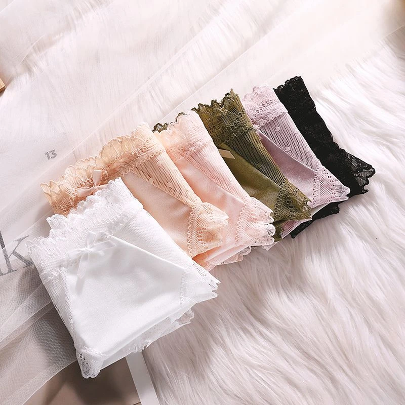 女士内裤女款蕾丝全棉裆中腰性感透气薄款夏季无痕少女生三角裤