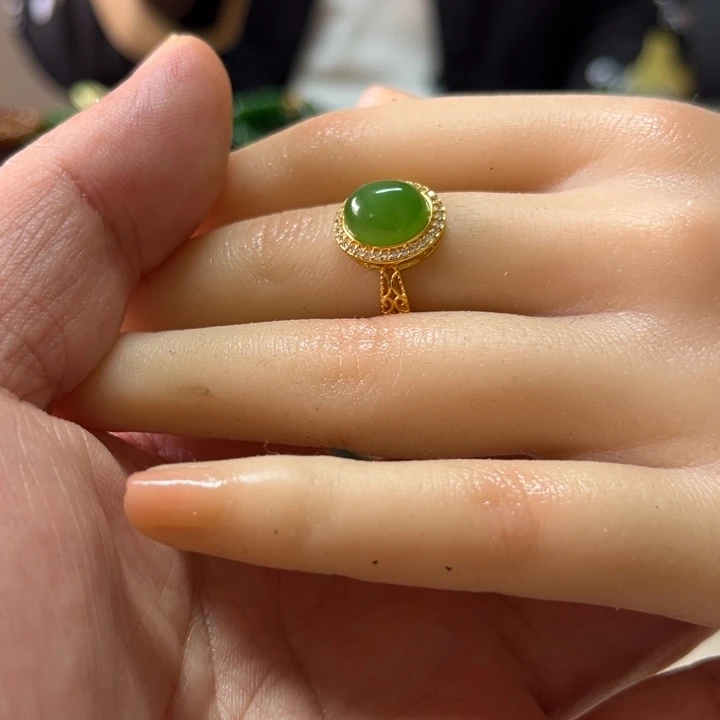 和田玉（碧玉）戒指银S925镶嵌