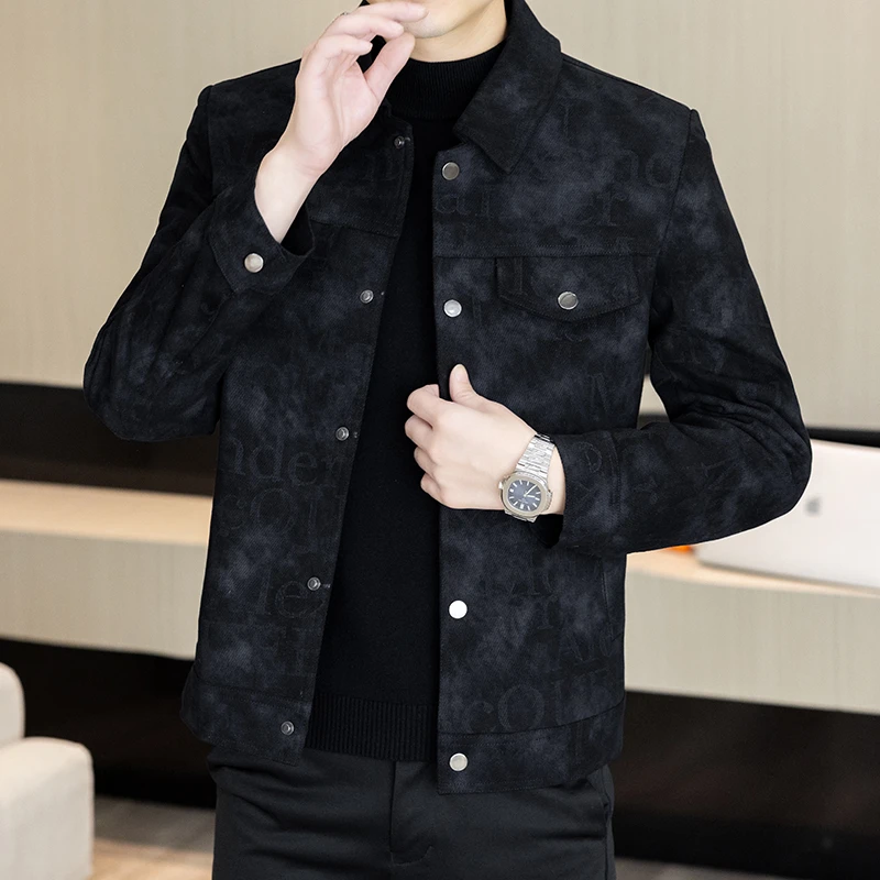 春秋季夹克男士韩版修身潮流时尚短款翻领外套高级感休闲男装上衣