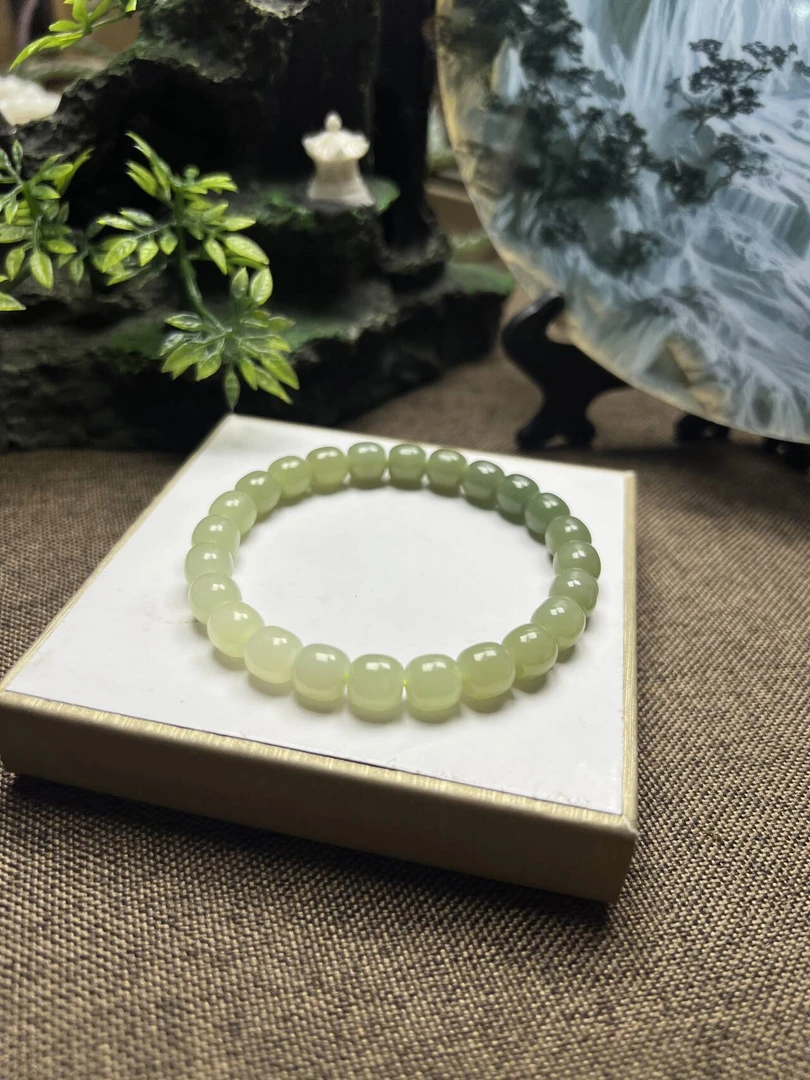 天然和田玉青海料串珠晴水桶珠渐变卡8mm手串多样性发其一