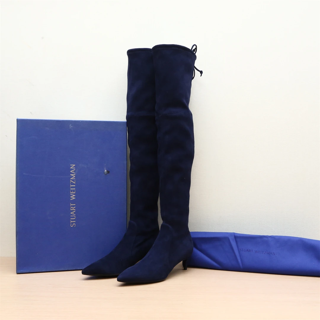 99新 StuartWeitzman 活动靴子 蓝色 麂皮 37.5码 P214872336