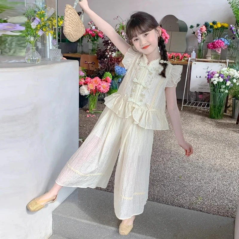 女童女孩夏装套装服装新款洋气国风衣服儿童装夏季时髦大童两件套