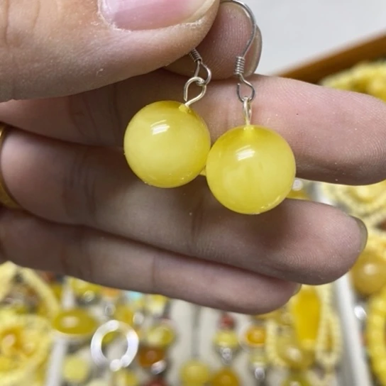 蜜蜡银S925镶嵌裸石耳钩