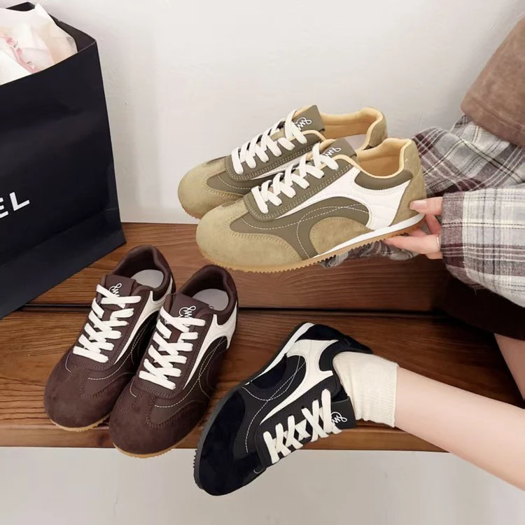 25秋季新品韩版时尚复古撞色德训鞋平底休闲鞋小众设计阿甘鞋爆款