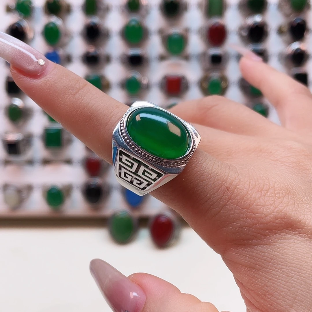 玛瑙/玉髓戒指银S925镶嵌