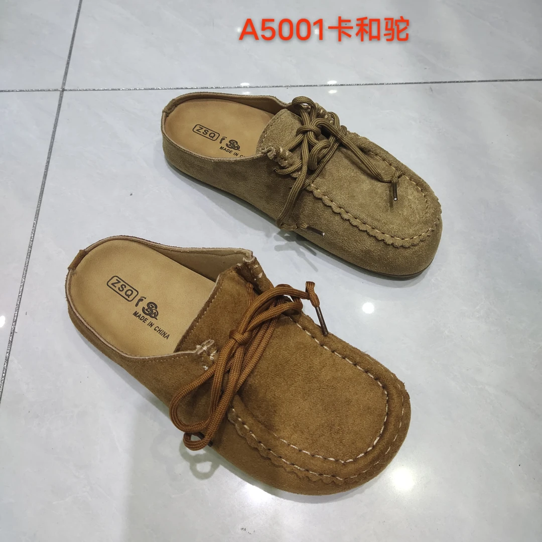 A5001 民族风修面皮舒适小众风包头拖复古秋季厚底方头夏季