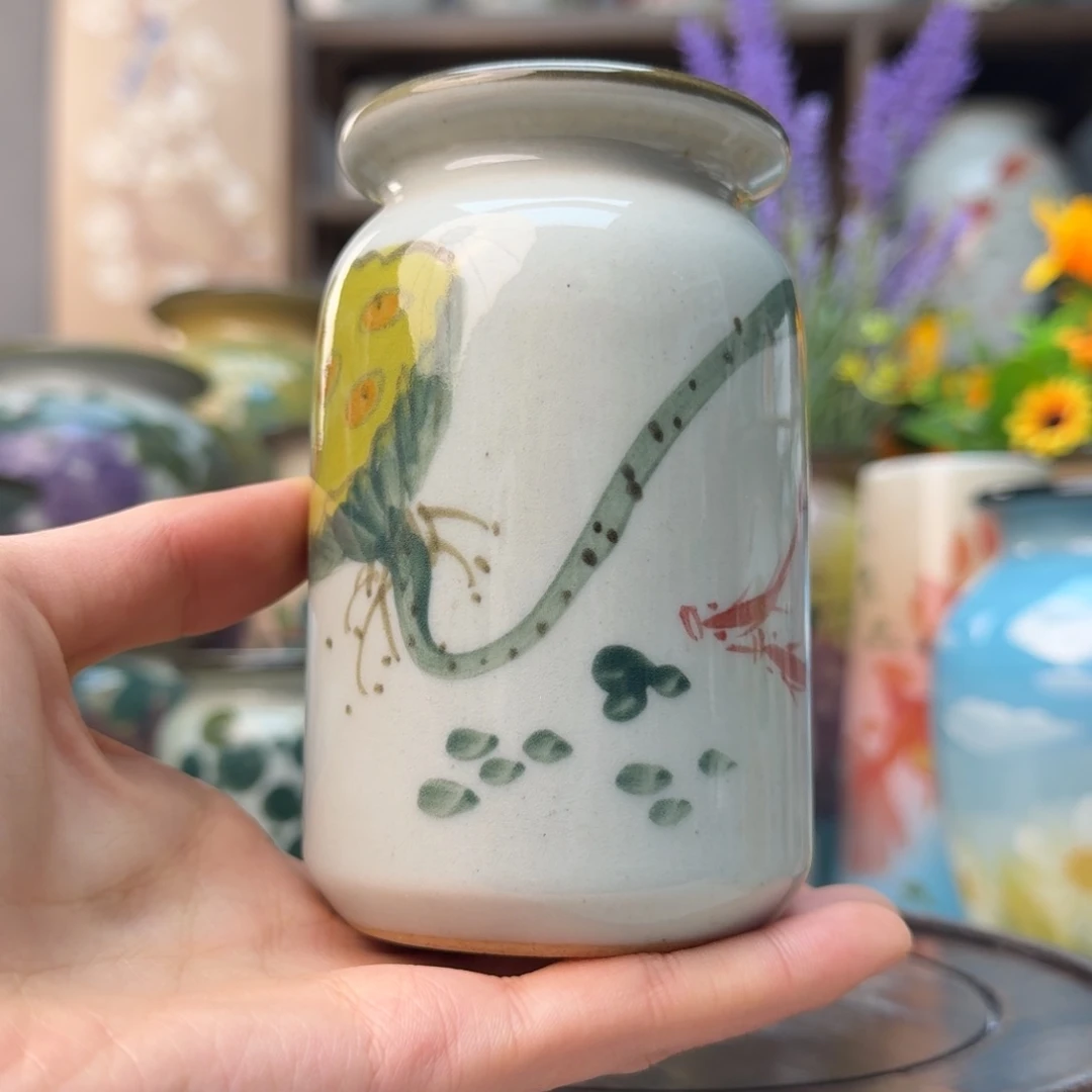 缸景德镇纯手绘花瓶摆件无孔