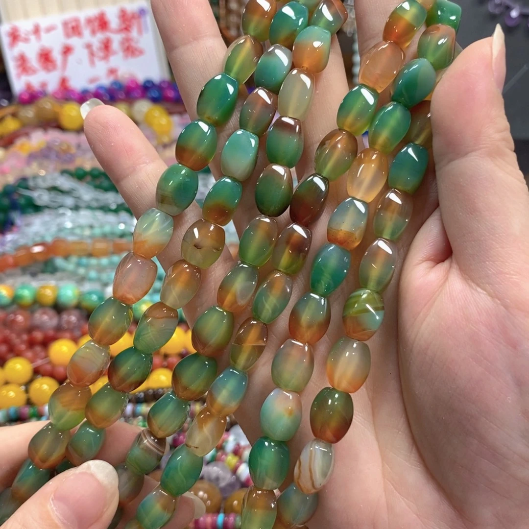 玛瑙/玉髓未镶嵌珠宝半成品孔雀玛瑙扭珠一条卡8*12mm