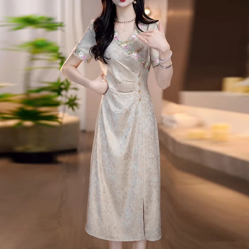 高端气质连衣裙时尚减龄显瘦中长裙2025新款夏季洋气优雅女装裙子