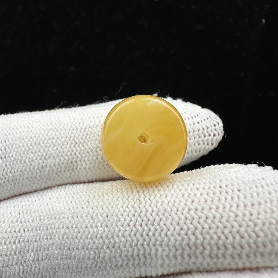 Y5296天然原矿蜜蜡 鸡油黄飘花墩子 15.2*8mm抖音基地质检发货