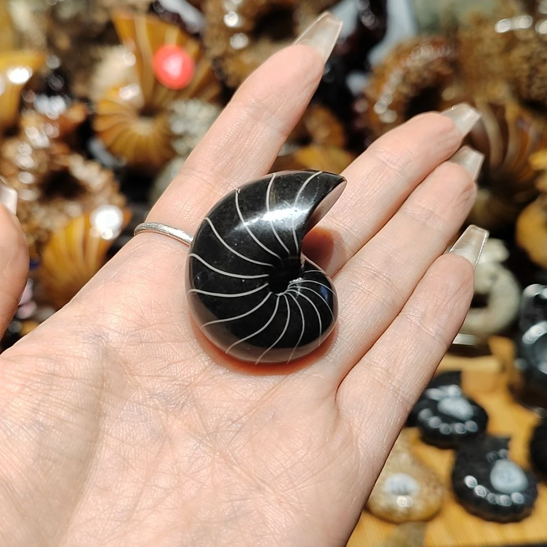 白****?玉海螺化石手把件吊坠
