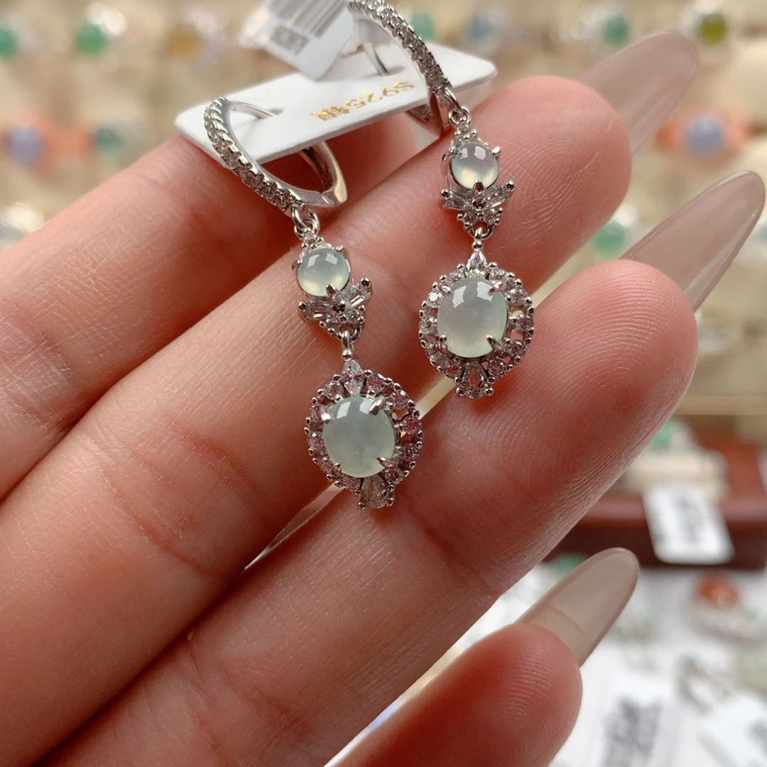 翡翠银S925镶嵌颈饰耳钉