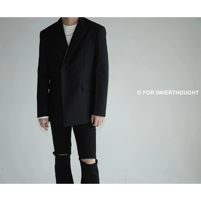 G FOR INNERTHOUGHT|意大利原产挺括羊毛明线单扣黑色西装男