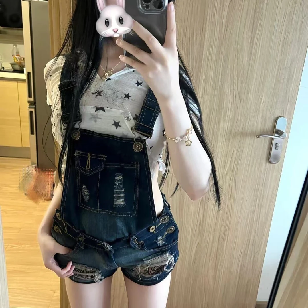 怪直播间扣号链接/复古破洞牛仔短裤女夏季低腰百搭美式辣妹风裤