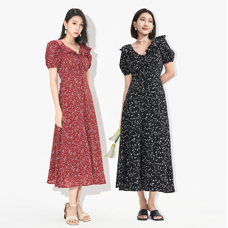 【芊芊专属】v领海边度假风碎花连衣裙DM2421LB009