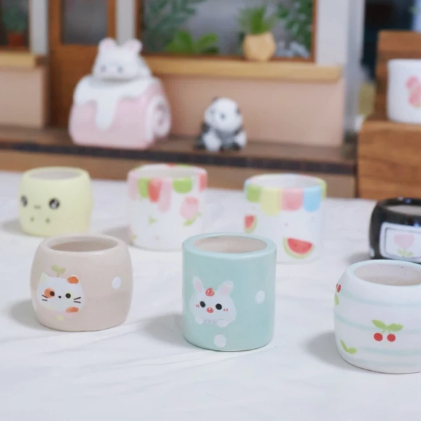 「清新手绘」多肉花盆迷你超小多肉拇指盆ins简约个性精致透气陶瓷