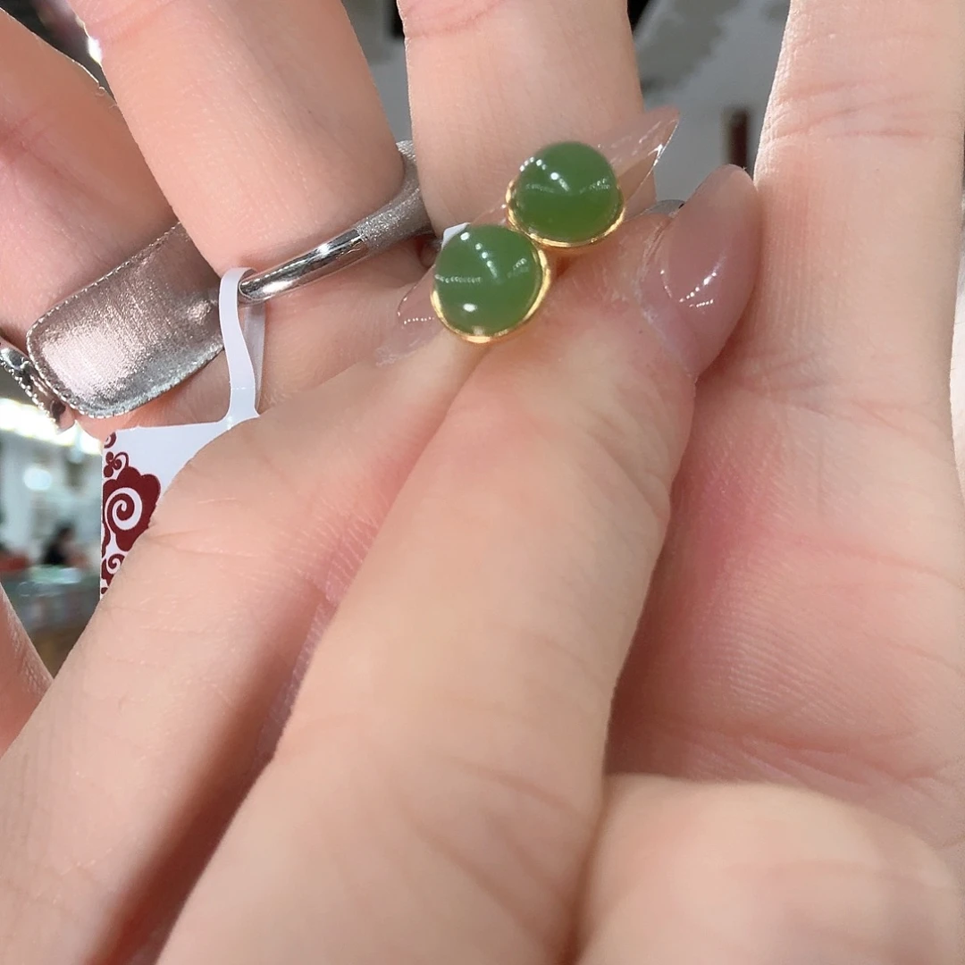 和田玉银S925镶嵌耳饰