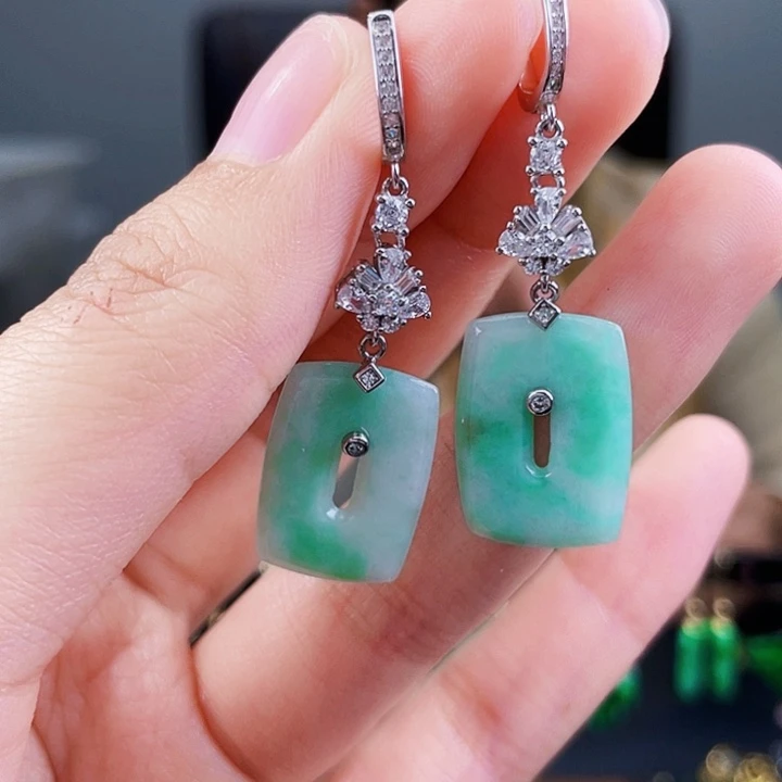 翡翠耳饰银S925镶嵌饰品