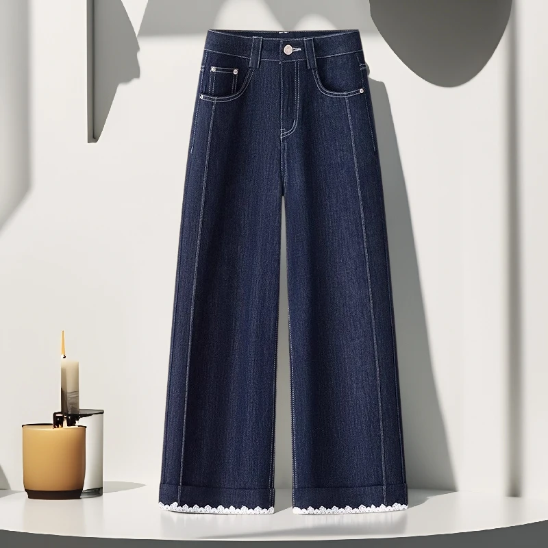 2025新款夏季天丝软牛仔女裤高腰小个子必备薄款花边九分窄版