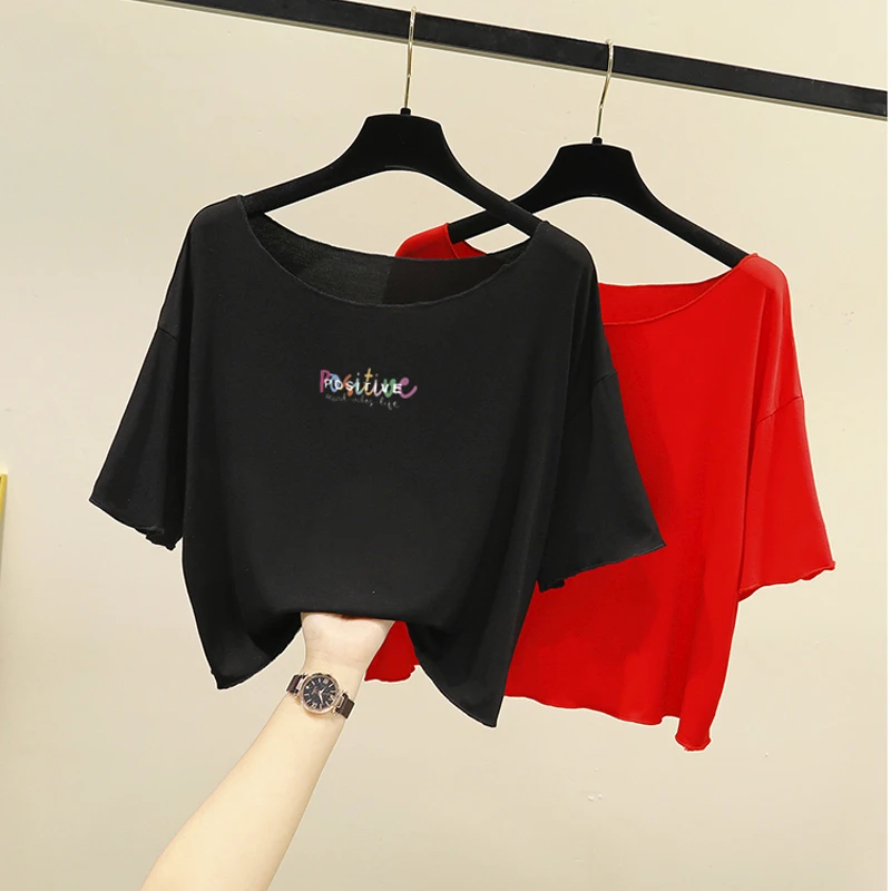 小个子T恤高中女生微胖春夏印花极简高腰休闲冰丝凉感莫代尔短袖T