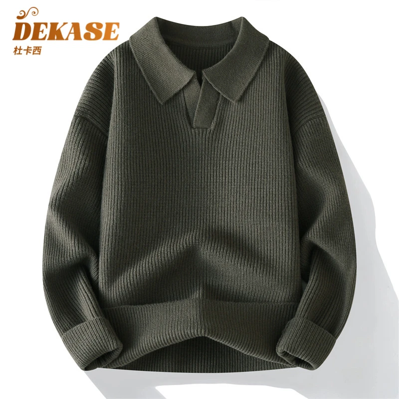 Dekase 男士polo领针织衫秋冬季新款韩版时尚宽松纯色翻领毛衣男