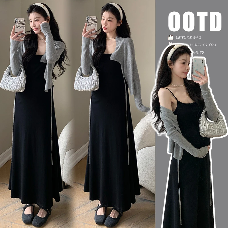 HANBAN---春季新品纯棉吊带连衣裙+针织开衫外套