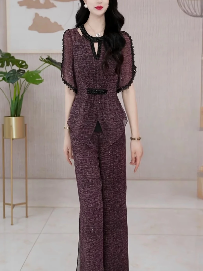 M1639 夏装两件套2025年时尚新款中国风休闲气质显瘦轻奢妈妈装女