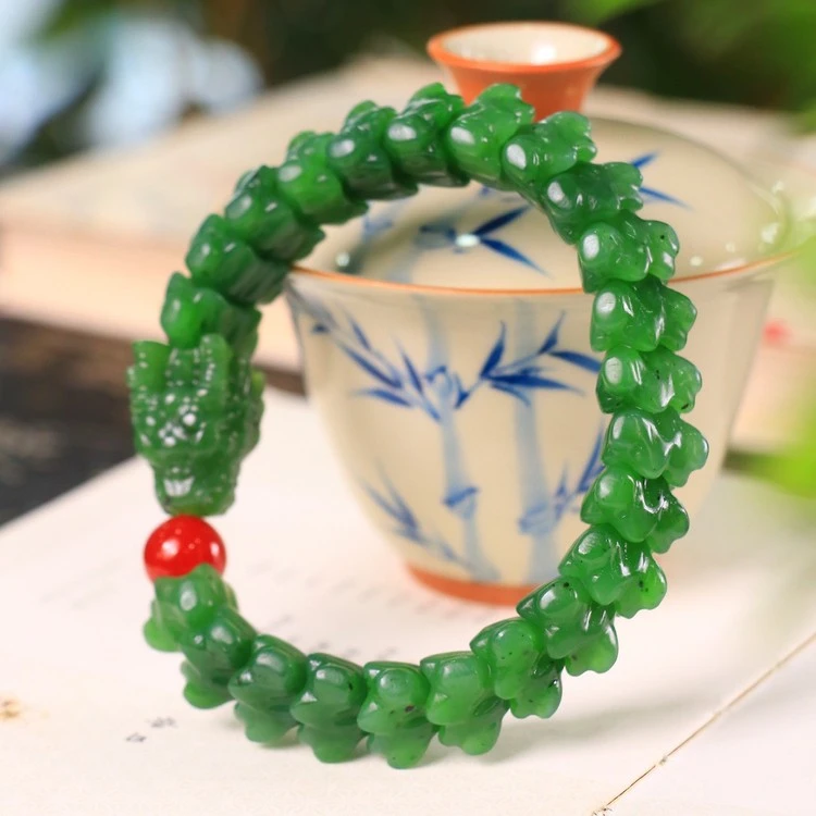 新疆和田玉碧玉手串玉石男款龙鳞骨手串时尚气质大气玉珍藏级送礼