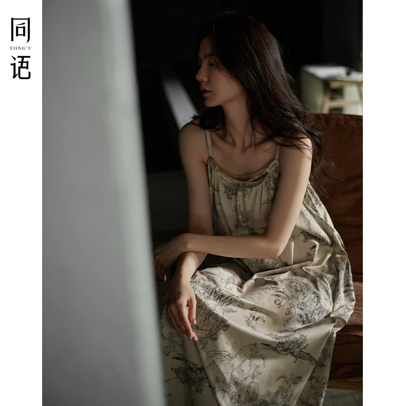 同语睡裙女款夏季25新款莫代尔棉带胸垫吊带性感纯欲风睡衣家居服