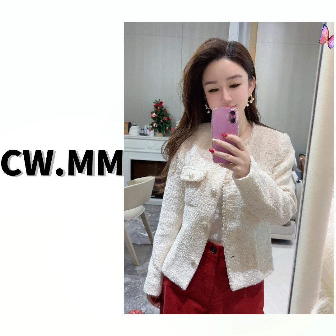 CW.MM 小香风圆领珍珠单排扣厚款百搭外套