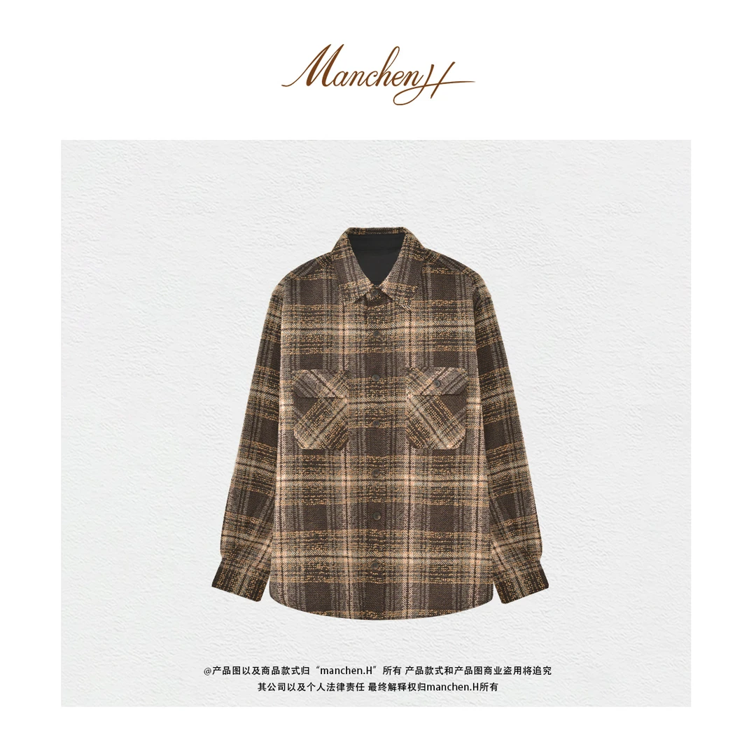 曼辰manchenh"风起伦敦"进口羊毛圈圈纱复古格纹外套