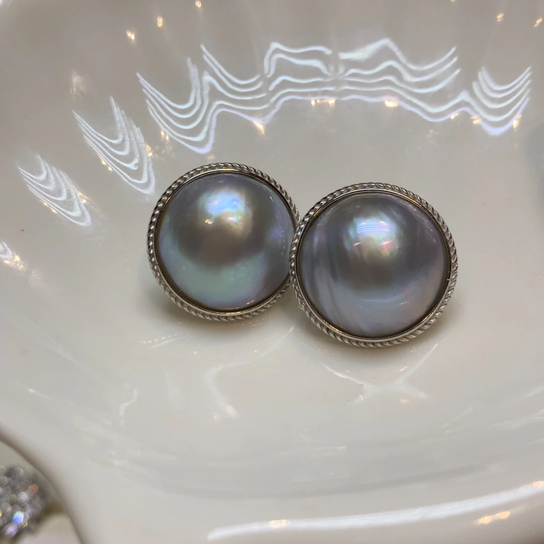 耳饰银S925镶嵌拼合珍珠（马贝珠）