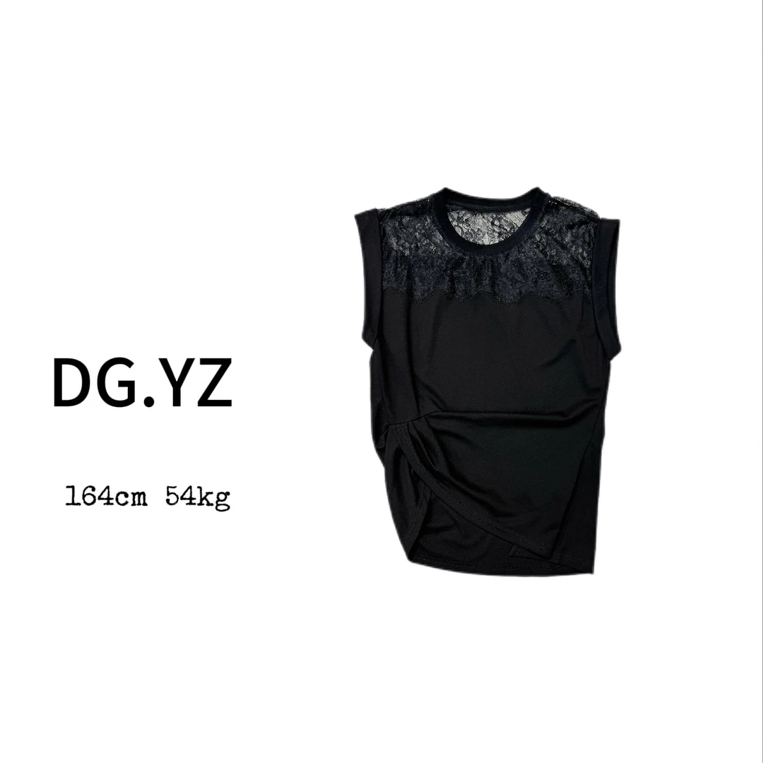 【樱子家】2759X拼接蕾丝不规则短袖上衣