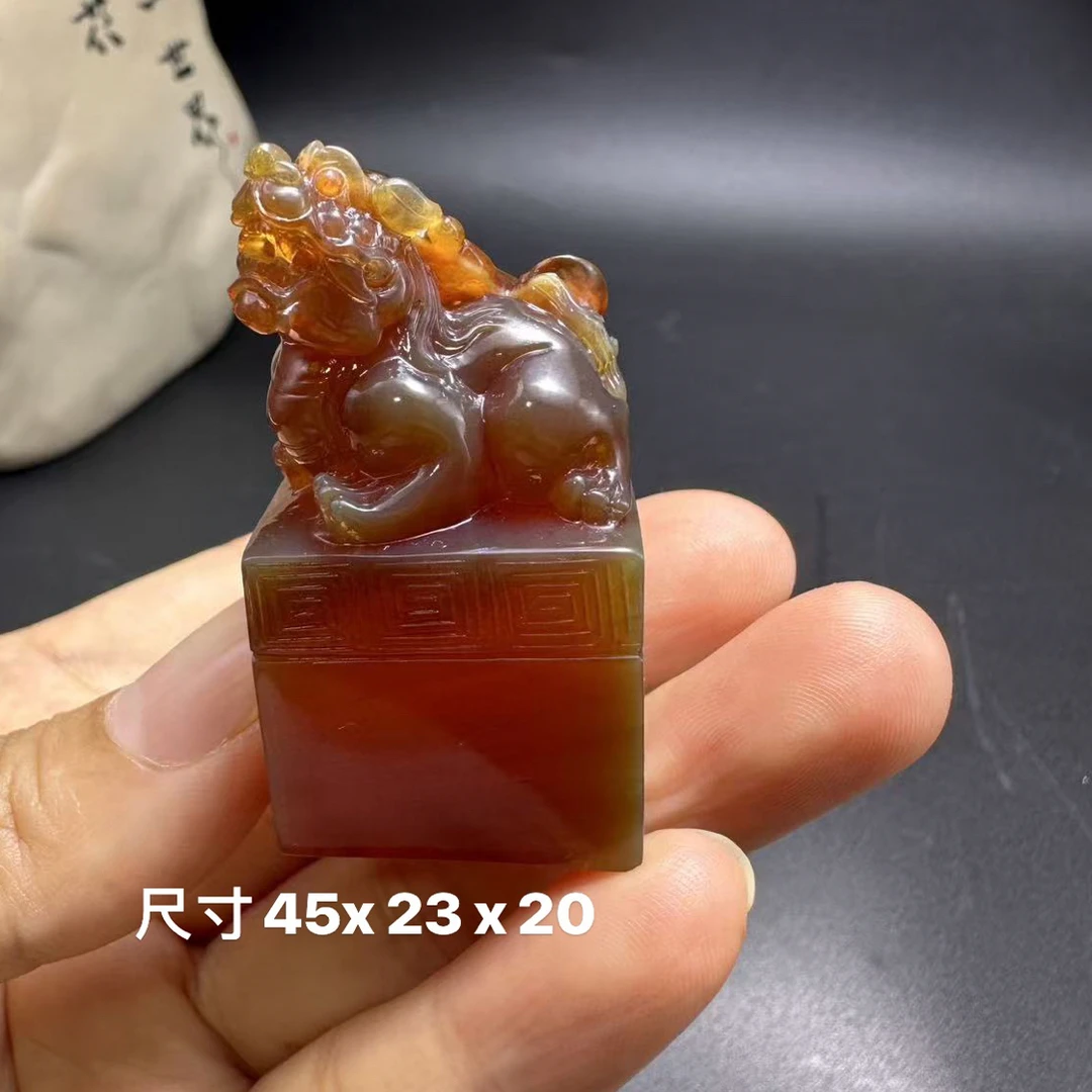 缅甸天然琥珀雕刻橘红蜜飘蜡貔貅印章