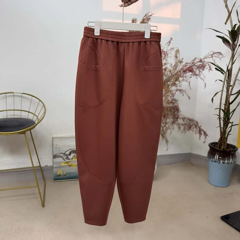哈伦裤418女夏季红色休闲裤百搭时尚韩版宽松休闲裤高弹力纯色