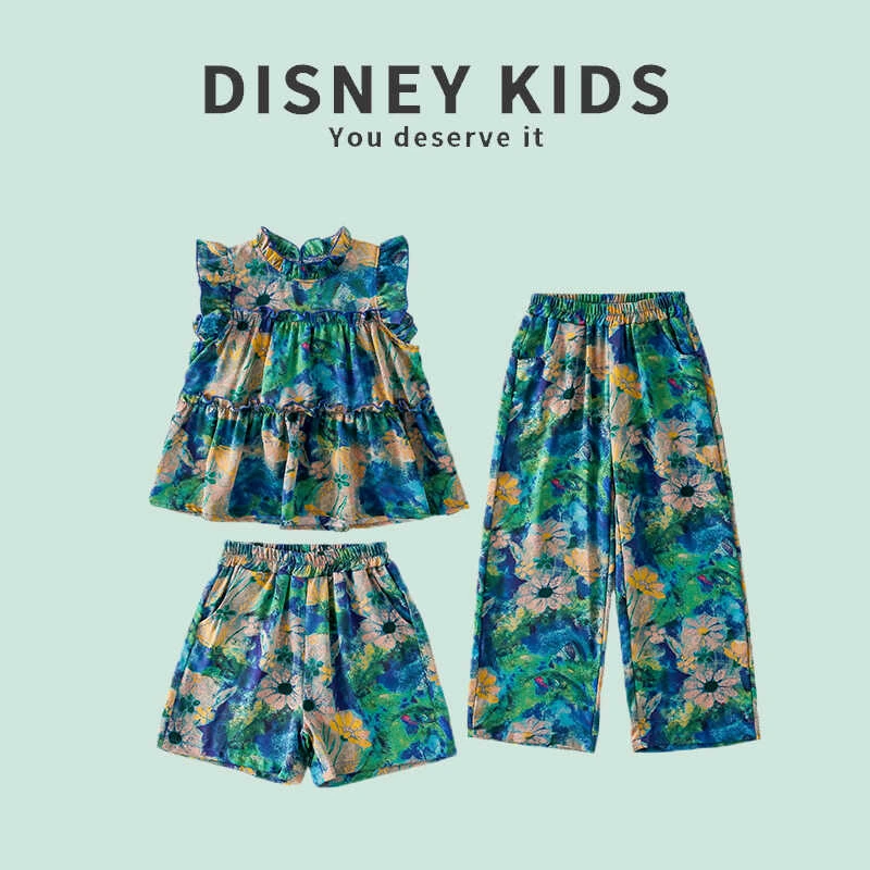 【VV】迪士尼【拍一发三】女童夏季套装无袖水墨画三件套XOR4SZ301
