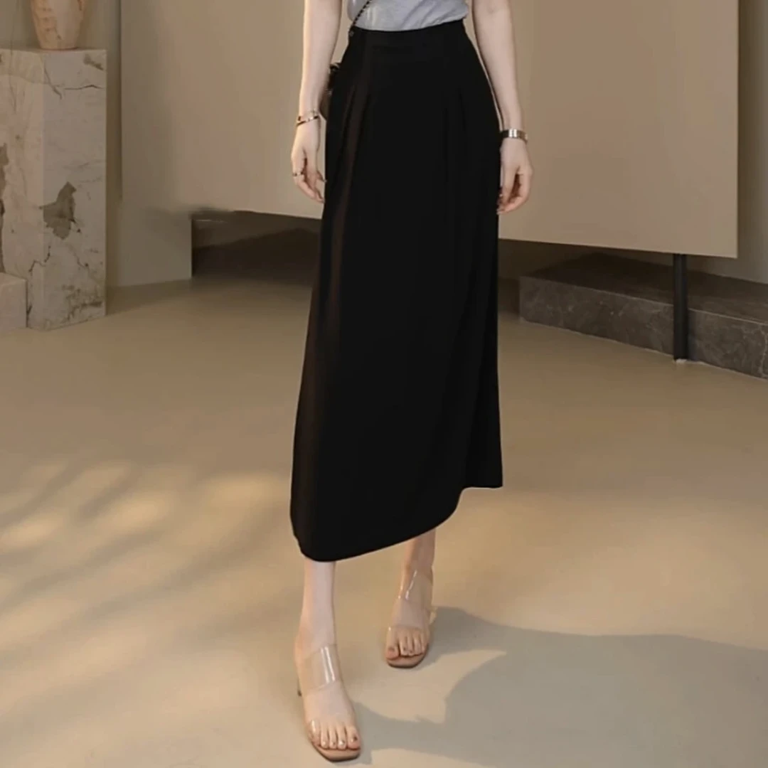 AMASS/阿玛施夏日法式穿搭A字裙新款气质百搭黑色半身裙520058